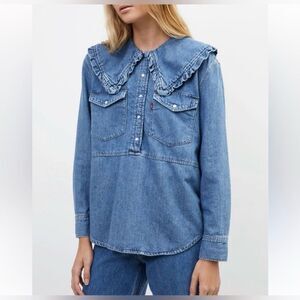Levi's x GANNI Women’s Size Large Blue Western Peter Pan Collar Denim Shirt